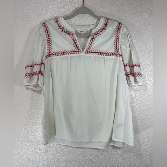 Per Una White Floral Embroidered Short Sleeve V-Neck Blouse Women’s 18 - Picture 12 of 12